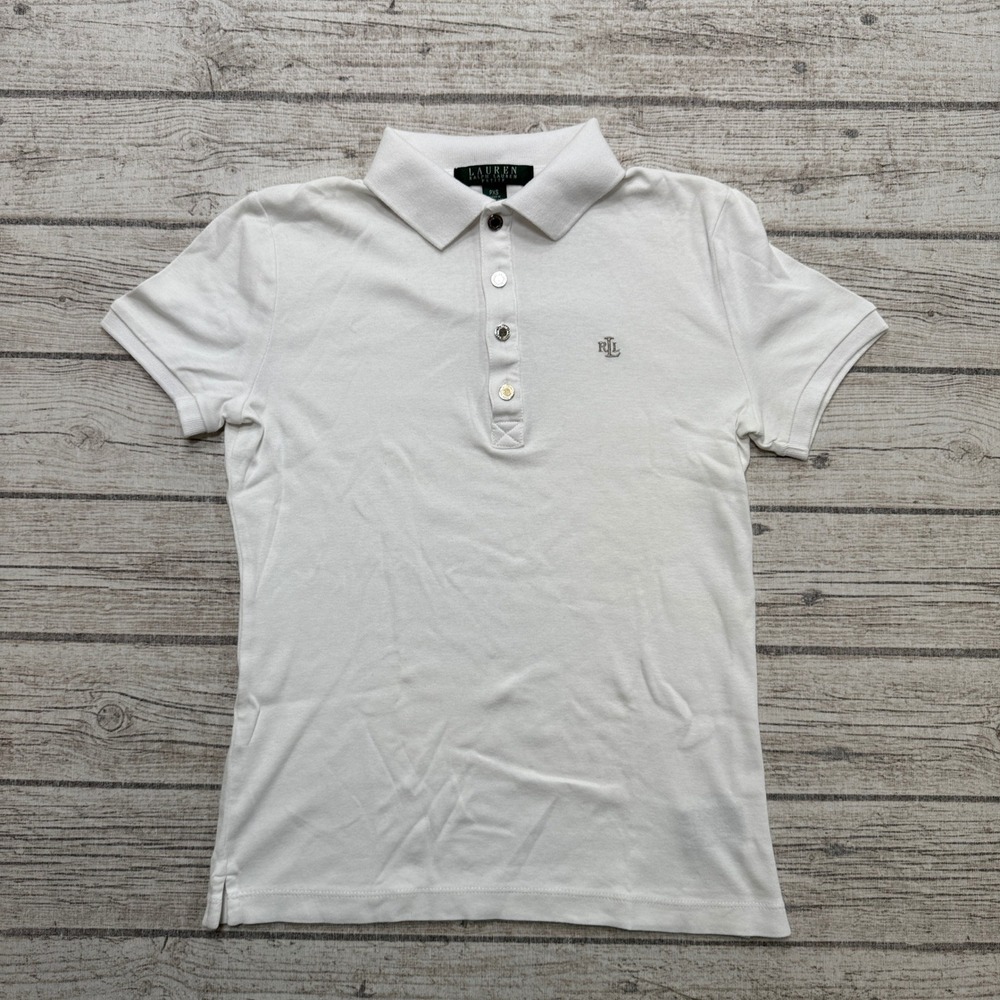Lauren Ralph Lauren Polo Shirt Women's PXS White Slim Fit Short Sleeve Preppy